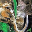 Słoniowa miłość - obraz akrylowy ręcznie malowany na płótnie 30 x 40 cm