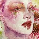 Echinacea - akwarela na papierze, portret kobiety