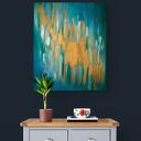 Obraz abstrakcja "Złoty deszcz" 50x60 cm - złote refleksy na ścianie