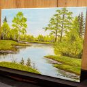 Nastrojowy pejzaż akrylowy na płótnie „Zatoka Zieleni” 30x40 cm