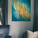Obraz abstrakcja "Złoty deszcz" 50x60 cm - złote refleksy na ścianie