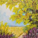OBRAZ RĘCZNIE MALOWANY AKRYLOWY "W CIENIU KLONU" - 30x24cm