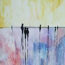 Abstrakcja akwarela 18x24 cm - obraz ręcznie robiony z kredkami