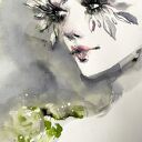 White Lashes - ilustracja modowa: akwarela i tusz na papierze, portret kobiety (20,9 x 28,9 cm, bez ramy)