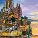 Mont Saint-Michel - ręcznie malowany obraz akrylowy na płótnie 24x30 cm