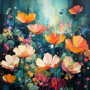 Zielony obraz abstrakcyjna łąka kwietna - kolorowy obraz wdyruk na płótnie 50x50 cm