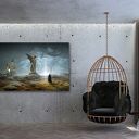 Mroczny anioł i gotycki zamek - obraz fantasy 120x80 cm