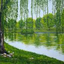 OBRAZ RĘCZNIE MALOWANY AKRYLOWY "W PARKOWYM BLUSZCZU 2" - 30x24cm