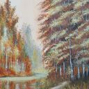 OBRAZ RĘCZNIE MALOWANY AKRYLOWY "W RDZAWYM PRZEŚWICIE" - 30x24cm