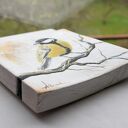 Ptak sikorka obraz malowany na desce /12/