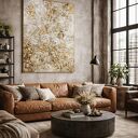 Ręcznie malowany obraz strukturalny 3D XXL - płaskorzeźba 70x100 cm, biel, krem i złoto