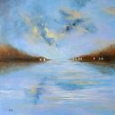 Białe łodzie - ręcznie malowany obraz akrylowy 60x60 cm
