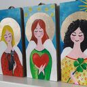 3 Aniołki na Przyjaźń, Miłość i Szczęście - tryptyk obrazów handmade