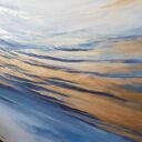 Nowoczesna abstrakcja - obraz akrylowy 100 x 70 cm w złocie, niebieskim i bieli