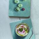 Komplet 2 obrazów Matcha Lovers 20x20 - zielony dyptyk zen (olej na płótnie)