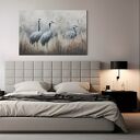 Żurawie w trzcinach - obraz do salonu 70x50 cm na płótnie