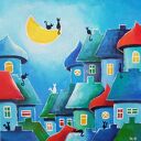 Obraz akrylowy 30x30 - Miasteczko Koty