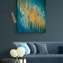 Obraz abstrakcja "Złoty deszcz" 50x60 cm - złote refleksy na ścianie