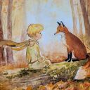 Mały Książę Ilustracja Jesienny Leśny Pejzaż z Lisem | Obraz w Ramce | Oryginał Akryl Akwarela