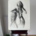 Dress - obraz kobieta 100x70 cm w technice węgla do sypialni