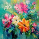Abstrakcyjny kolorowy bukiet kwiatów - wydruk na płótnie 50x50 cm - obraz