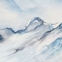 Obraz akwarela Góry "Mglista zaduma" oprawiony 52x42 cm