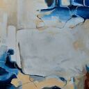 Abstrakcja - obraz akrylowy 60x50 cm w kolorach niebieski, beż i biel