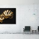 Obraz na płótnie 120x80 cm ze złotymi liśćmi monstery
