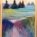 Pejzaż w pastelach - praca 24x18 cm (turkus, róż i błękit)