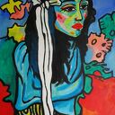 Duży obraz olejny „Dziewczyna ze wstęgą” w stylu ekspresjonizmu (100x70 cm)
