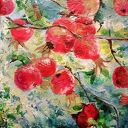 W ogrodzie - ręcznie malowany obraz olejny z owocami 40x40 cm, sygnowany i gotowy do zawieszenia