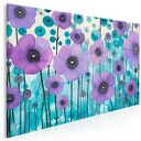 Obraz do salonu - FIOLETOWE KWIATY ABSTRAKCYJNY MOTYW FLORALNY - 70x50 cm (105601)