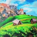 Obraz Tyrol południowy - ręcznie malowany pejzaż 40x40 cm