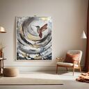 Koliberek Bird - ręcznie malowany obraz abstrakcyjny 70x100 cm ze złoceniem
