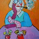 Obraz olejny Diva z drinkiem - industrialny akcent do nowoczesnych wnętrz