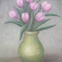 Siedem różowych tulipanów - ręcznie malowany obraz 18x24 cm