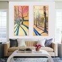 Dyptyk "Ruchome cienie" - obrazy olejne 2 x (140cm x 70cm)