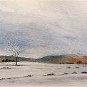 Sygnowany pejzaż w akwareli 15x24 cm - oryginalny obraz bez oprawy 