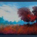 Pejzaż z drzewami - obraz z suchych pasteli 18x24 cm