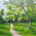 OBRAZ RĘCZNIE MALOWANY AKRYLOWY "W GŁĘBI ZIELENI" - 30x24cm