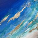 Granatowy obraz abstrakcyjny Maldives XXI 70x90 cm - ocean w złocie, obraz na płótnie