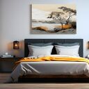 Obraz do salonu - MINIMALISTYCZNY PEJZAŻ DRZEWO NAD JEZIOREM - 70x50 cm (103901)