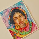 Dziewczyna w złotych kolczykach - oryginalna akwarela 24x30 cm (boho)