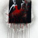 Nowoczesna abstrakcja 50x70 cm - czarno-biała z czerwonym akcentem