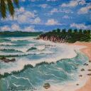 PEJZAŻ AKRYLOWY RĘCZNIE MALOWANY NA PŁÓTNIE "SZEPT PRZYPŁYWU" - 30x24cm (darmowa