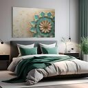 Obraz do salonu - TURKUSOWY KWIAT ZŁOTE ORNAMENTY MOTYW MANDALI - 70x50 cm (103501)