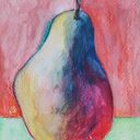 Gruszka - ręcznie malowana akwarela z kredkami akwarelowymi (12,5 x 18 cm)