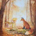 Mały Książę Ilustracja Jesienny Leśny Pejzaż z Lisem | Obraz w Ramce | Oryginał Akryl Akwarela