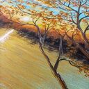 Nastrojowy pejzaż akrylowy na płótnie 40x30 cm - Romantyczne refleksy