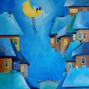 Bajkowe miasteczko kotów - obraz akrylowy 50/60 cm